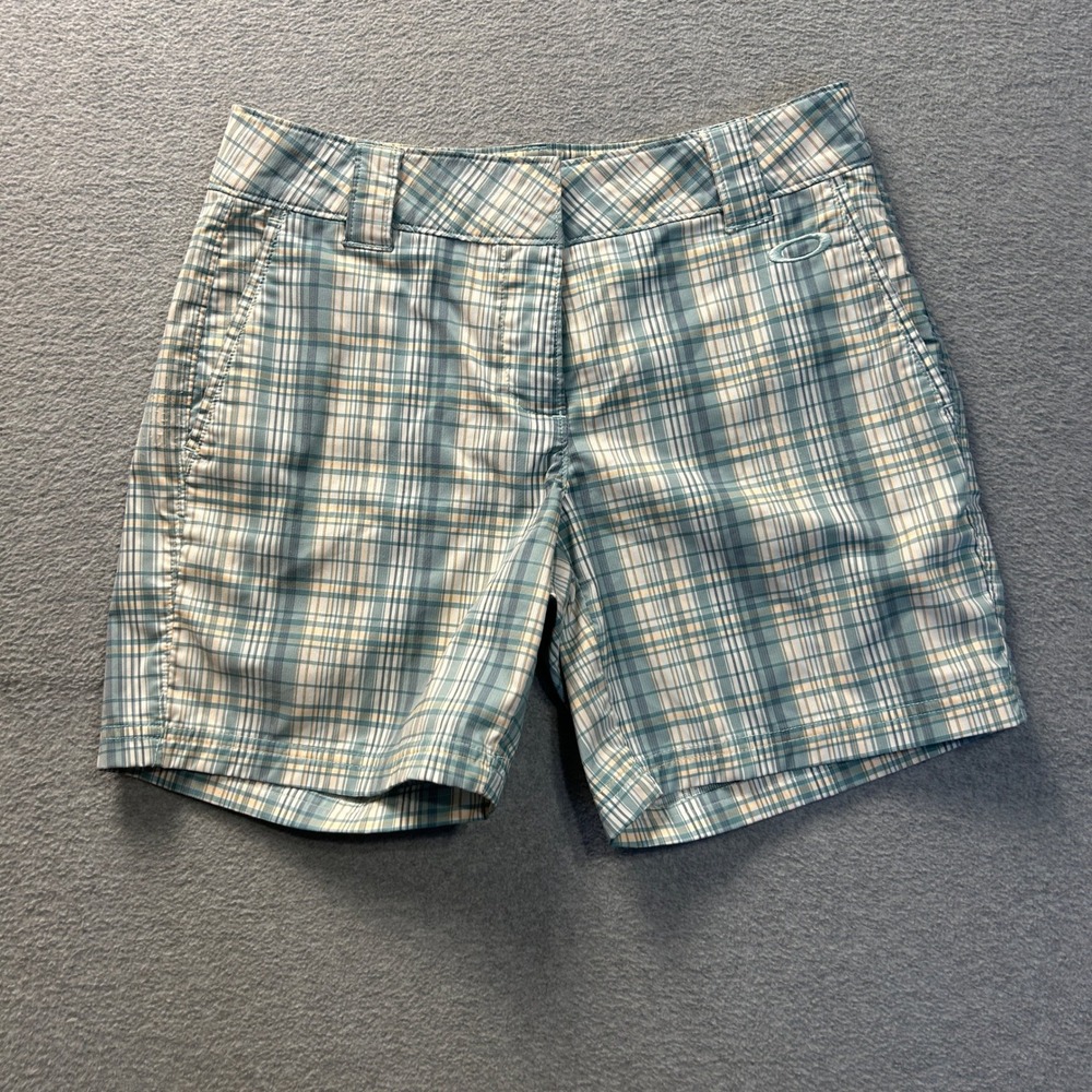 Oakley Plaid Golf‎ Shorts Womens Size 8 Checkered Blue Outdoor Athletic Casual